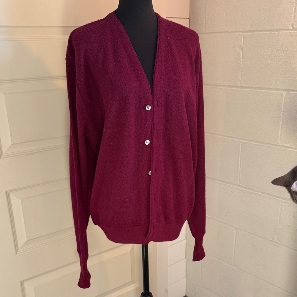 Izod Lacoste Burgundy V-Neck Button grandpa Sweater